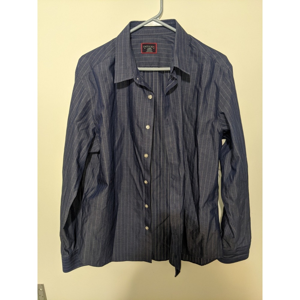 Untuckit Shirt Mens Large Button Front Striped 100% Cotton
